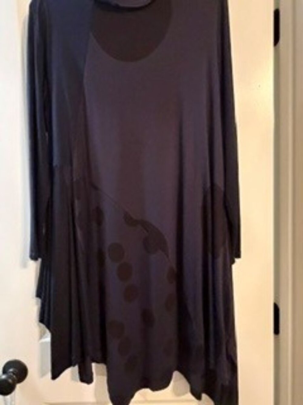 Alembika Black Long Sleeve Asymmetrical Dress With Polka Dot Accents - Picture 3 of 3